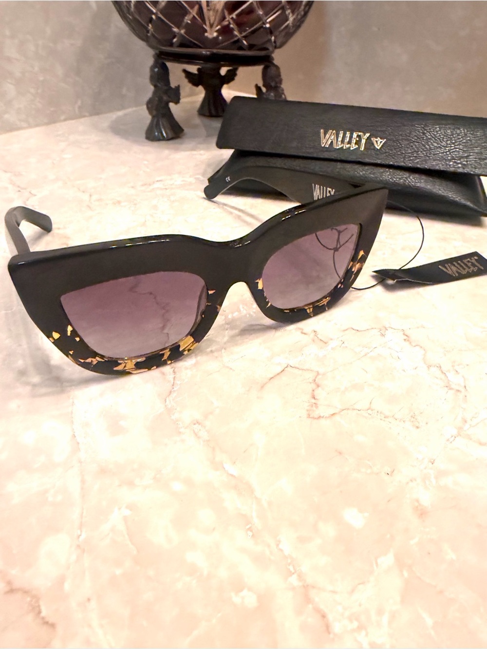 Valley Marmont, Black with Gold Fleck, Cat-Eye Sunglasses, New - Tags and Case.